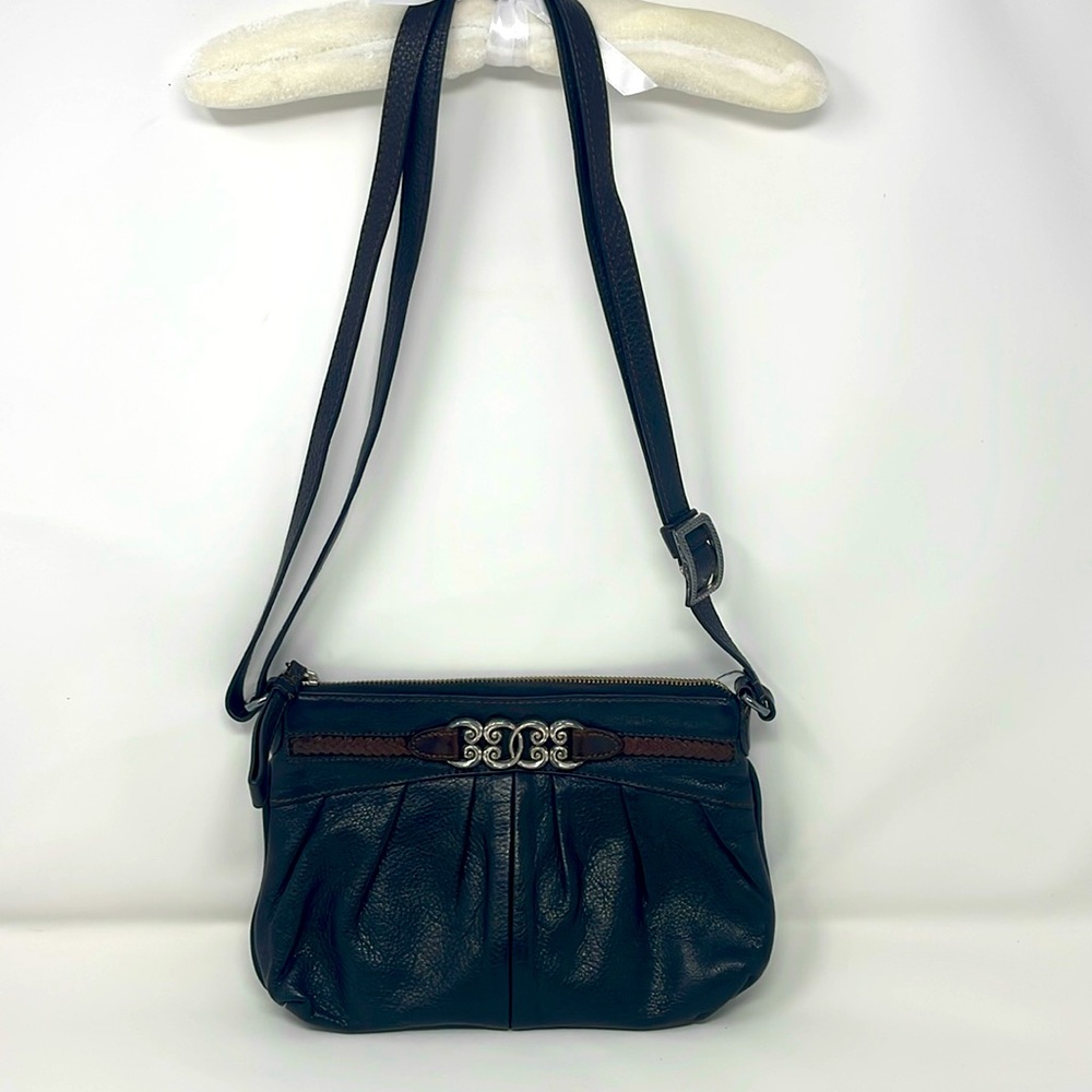 Brighton Black Brown Silver Accent Leather Crossbody Purse Excellent Condition